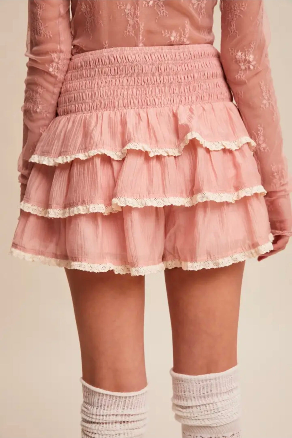 Blush Lace Tiered Smocked Skort