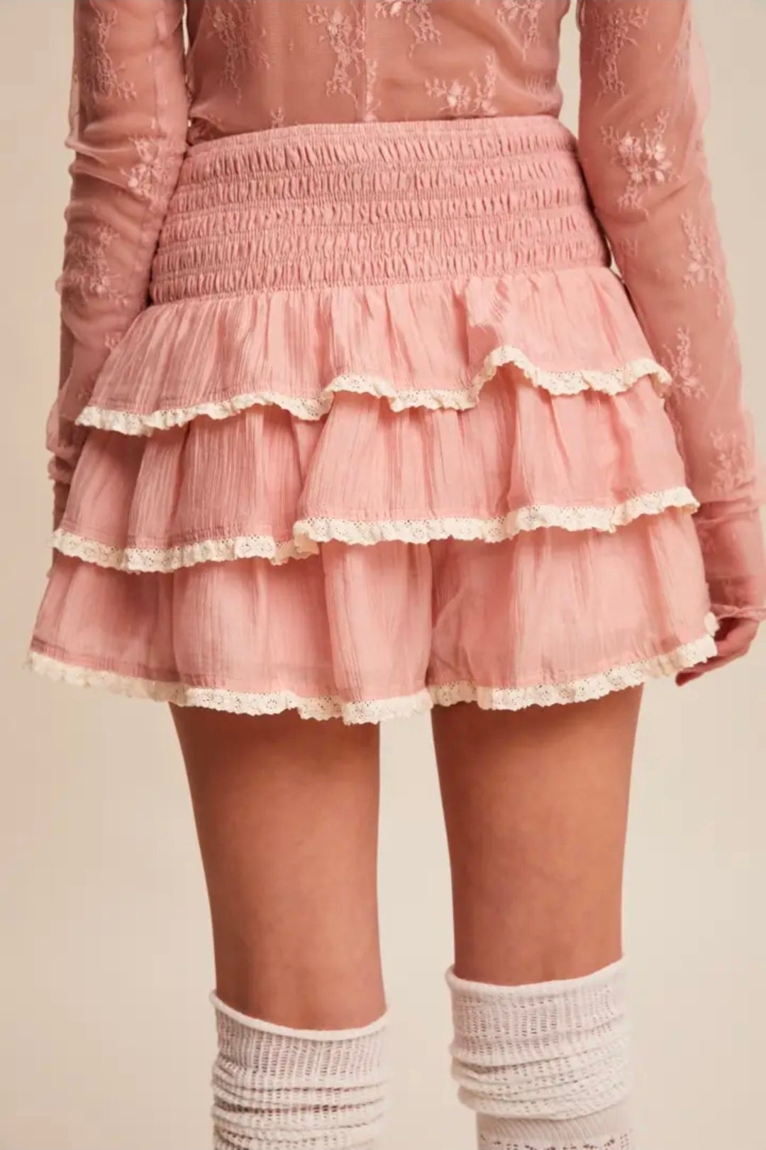 Blush Lace Tiered Smocked Skort