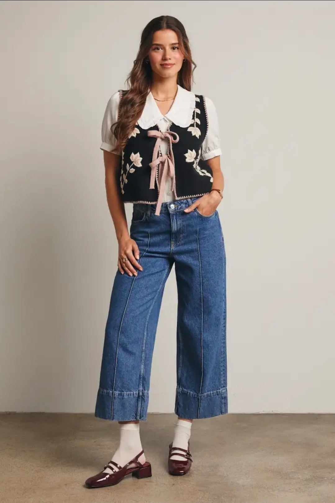 Floral Tie Front Knit Vest